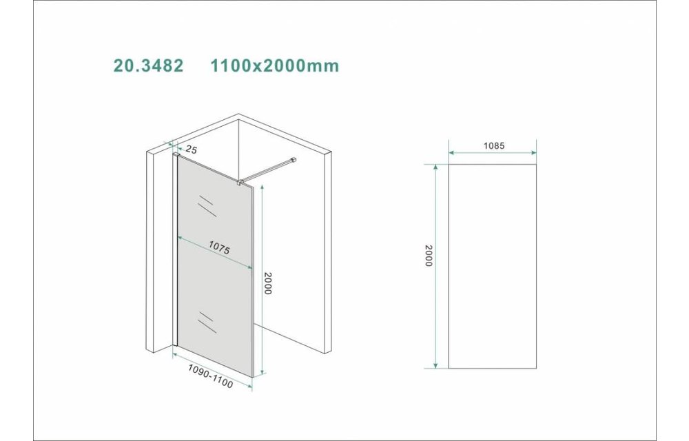 Wiesbaden Slim inloopdouche rookglas 120x200