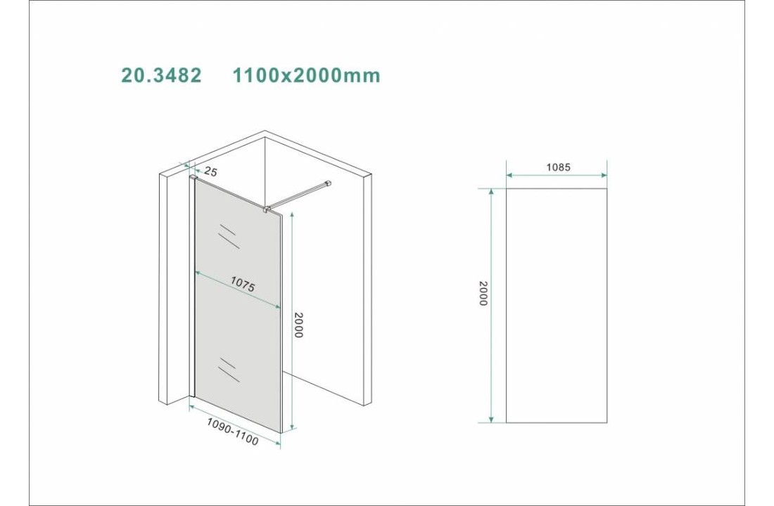 Wiesbaden Slim inloopdouche rookglas 120x200