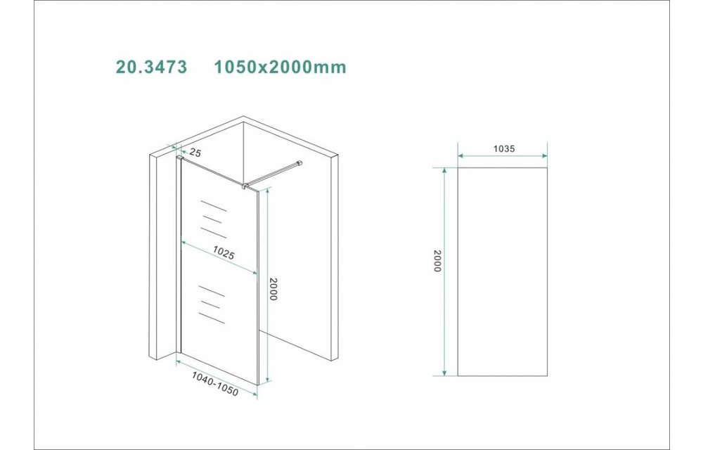 Wiesbaden Slim inloopdouche helder glas 105x200