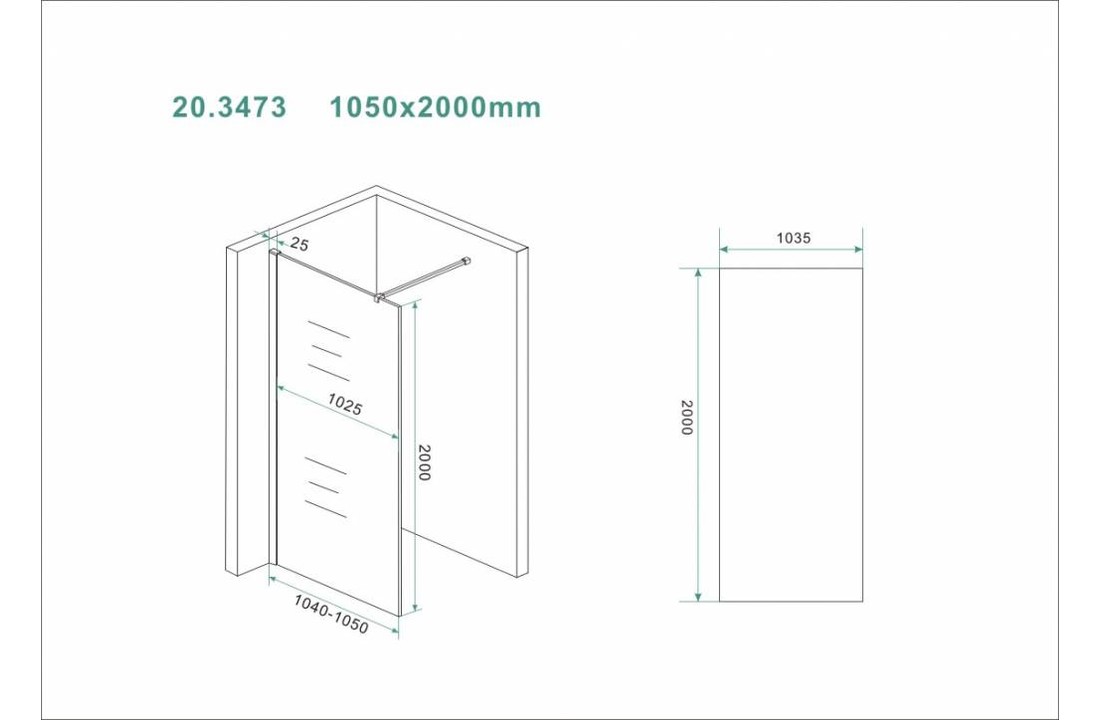 Wiesbaden Slim inloopdouche helder glas 105x200