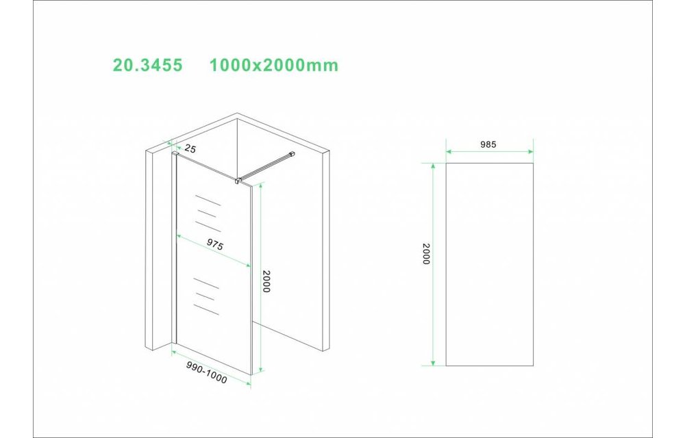 Slim inloopdouche 100x200 cm 8 mm Nano