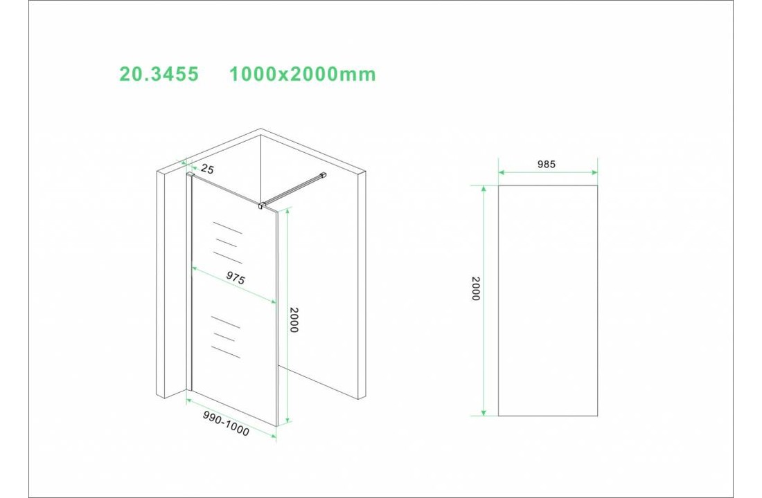 Slim inloopdouche 100x200 cm 8 mm Nano