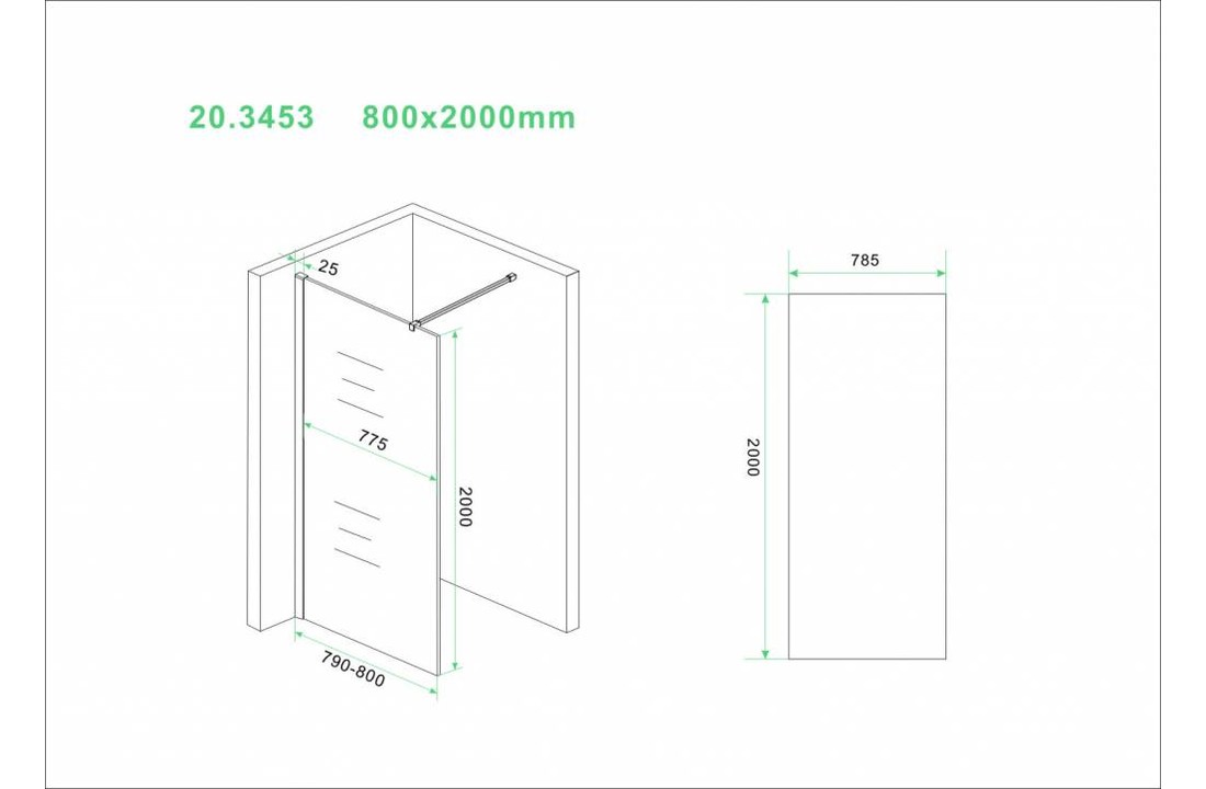Slim inloopdouche 80x200 cm 8 mm Nano