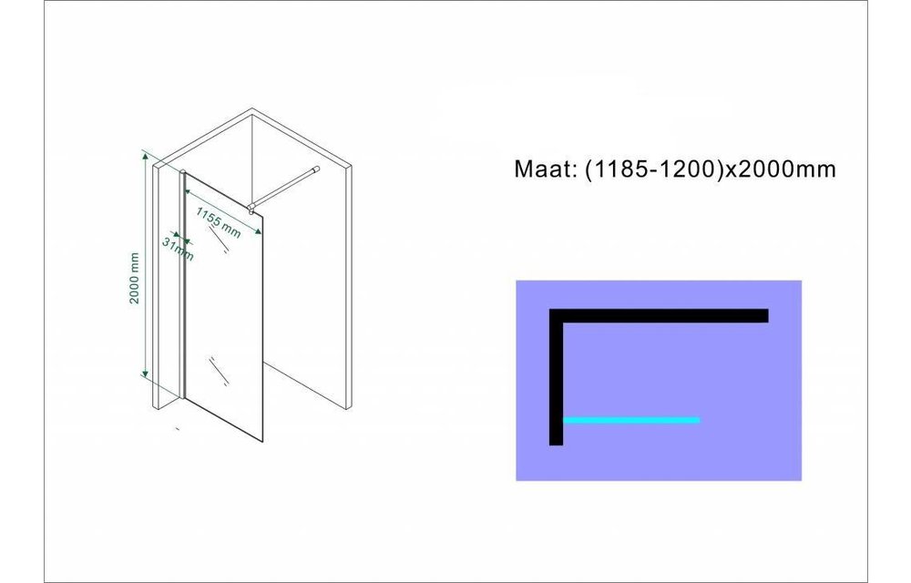 Aqua-Eco Inloopdouche 120x200 cm 8mm helder glas