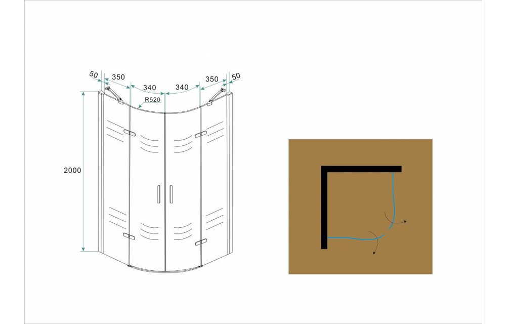 NANO douchecabine kwartrond profielloos 90x90x200 cm
