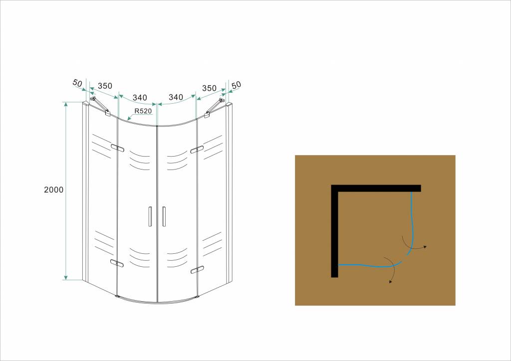 NANO douchecabine kwartrond profielloos 90x90x200 cm