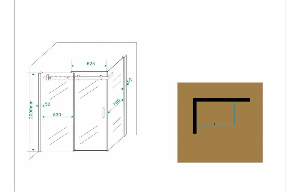 Block douchecabine zij instap met schuifdeur 120x90x200 cm