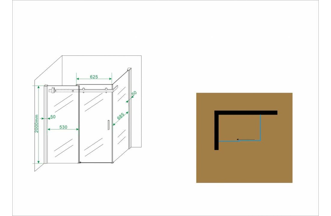 Block douchecabine zij instap met schuifdeur 120x80x200 cm