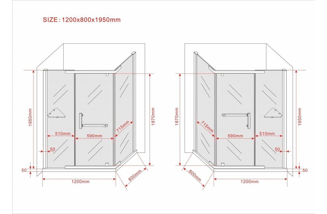 Cira Douchecabine matglas met draaideur 120x80x195 cm