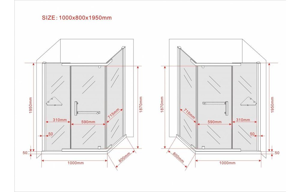 Cira Douchecabine matglas met draaideur 100x80x195 cm