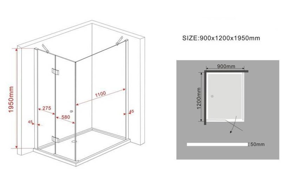 Novia-SIDE douchecabine zij instap 120x90x195 cm