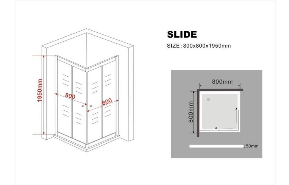 Slide douchecabine hoekinstap schuifdeuren 80x80x195 cm