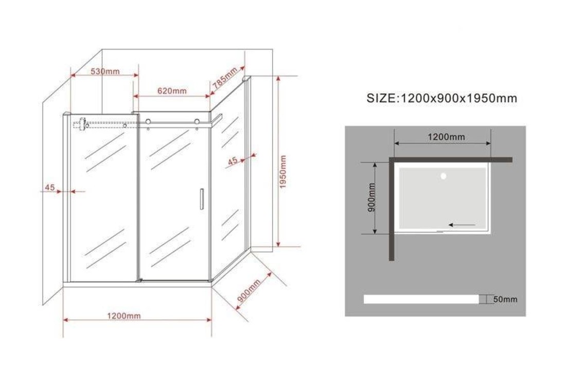 Tera douchecabine met hoek schuifdeuren 120x90x195 cm