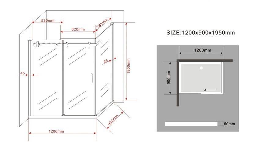 Tera douchecabine met hoek schuifdeuren 120x90x195 cm