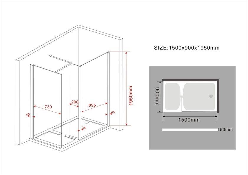 Douchecabine OPERO 120 x 90 x 195 cm - inloop