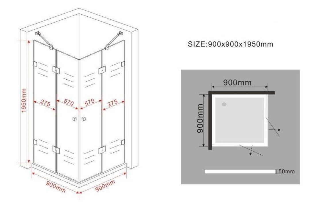 Luxor Douchecabine hoekinstap 90x90x195 - frame loze glas