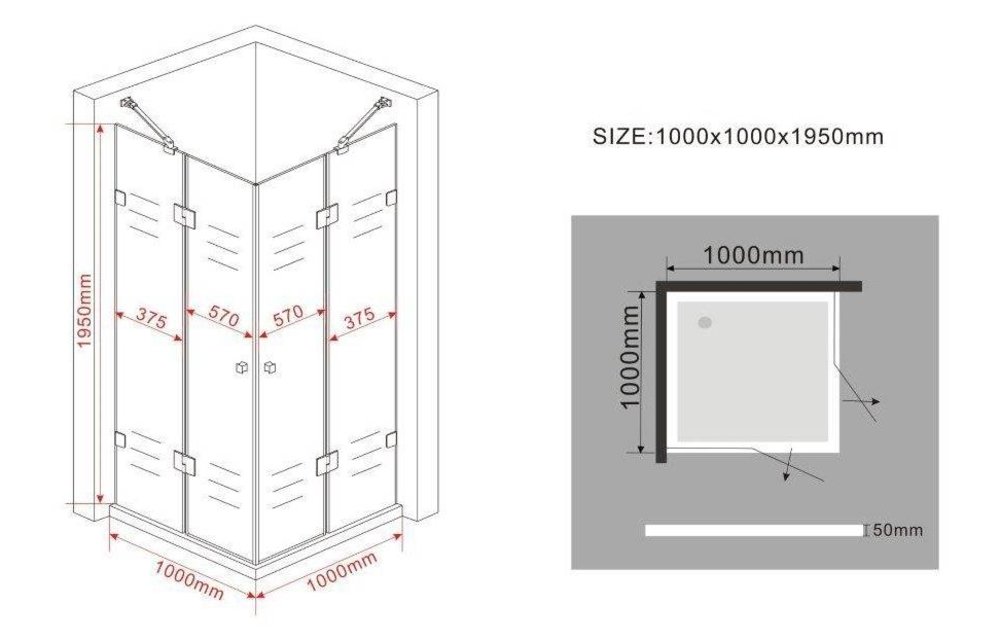 Luxor Douchecabine hoekinstap 100x100x195 - frame loze glas