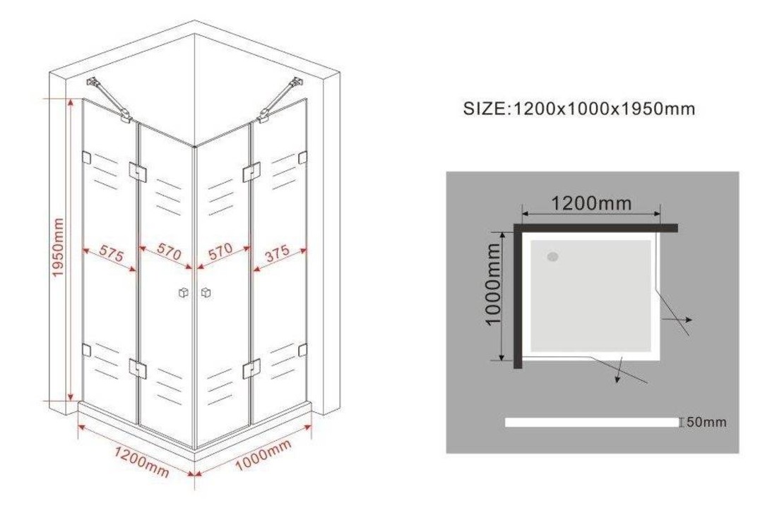 Luxor Douchecabine 120x100x195 cm hoek instap frameloos glas