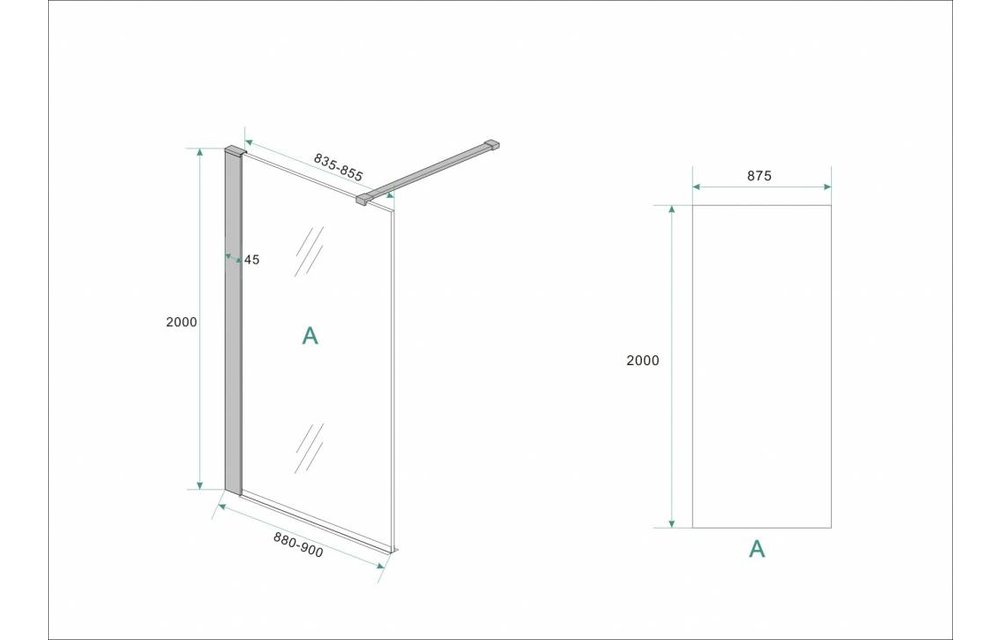 Inloopdouche met mat zwart profiel 90 cm Nano 10 mm safety glass