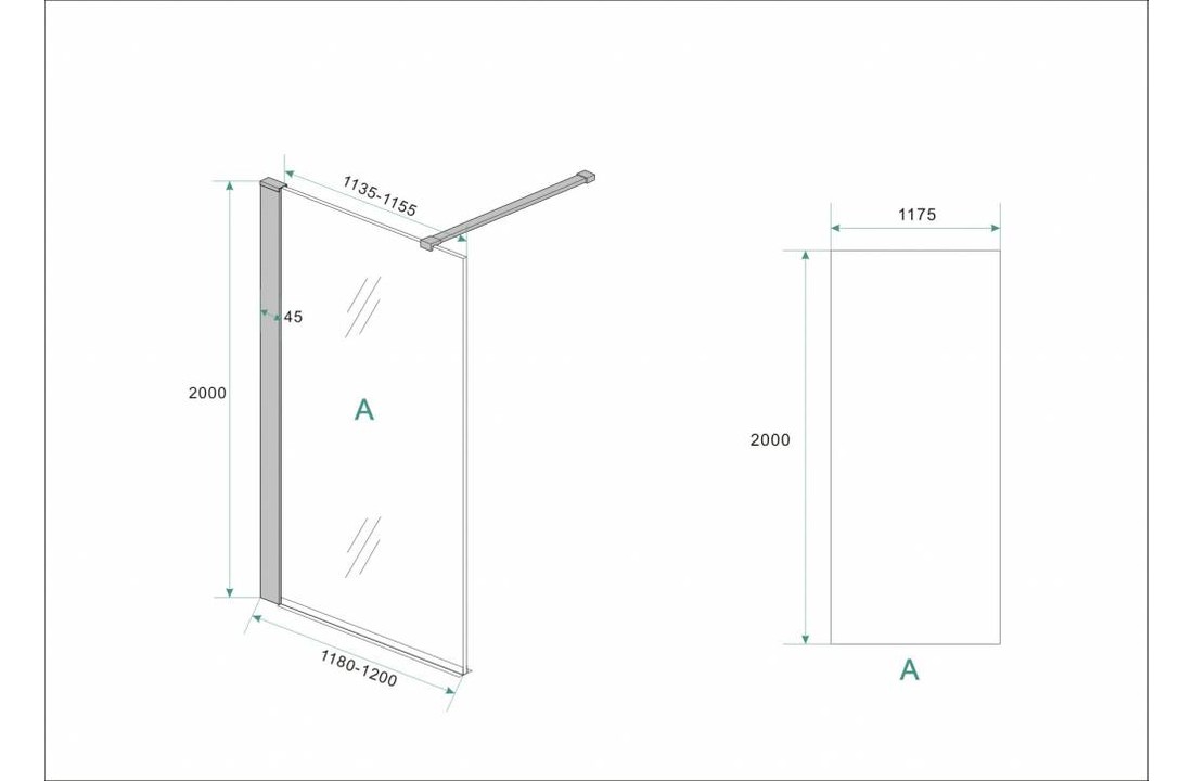 Inloopdouche met mat zwart profiel 120 cm Nano 10 mm safety glass