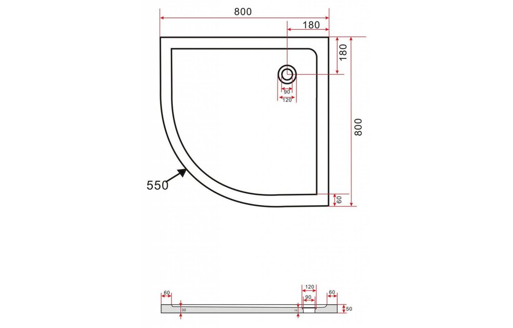 Rheiner douchebak 80x80x5 cm kwartrond wit