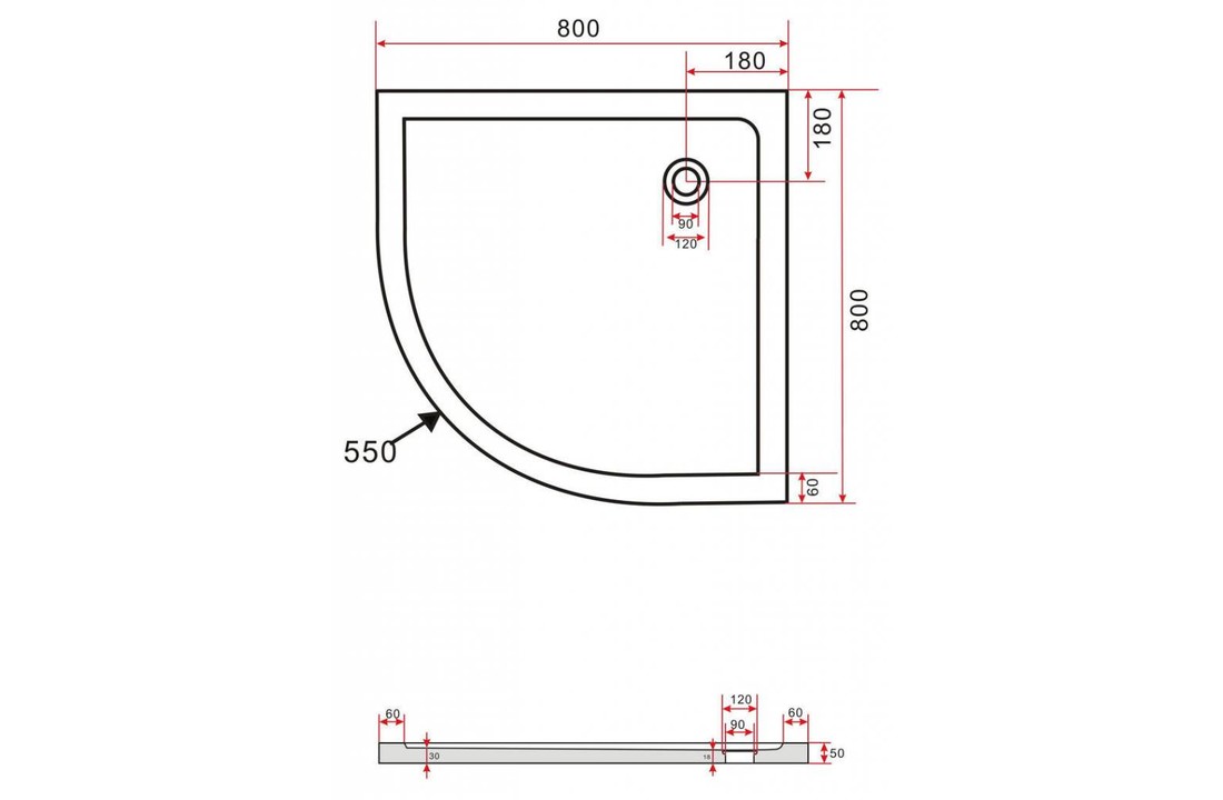 Rheiner douchebak 80x80x5 cm kwartrond wit