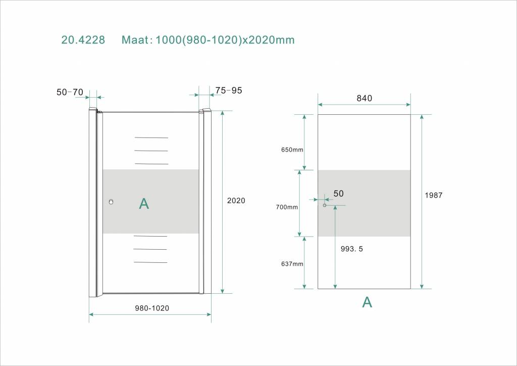 Base Nisdeur met profiel 100x200 cm NANO gedeeltelijk matglas