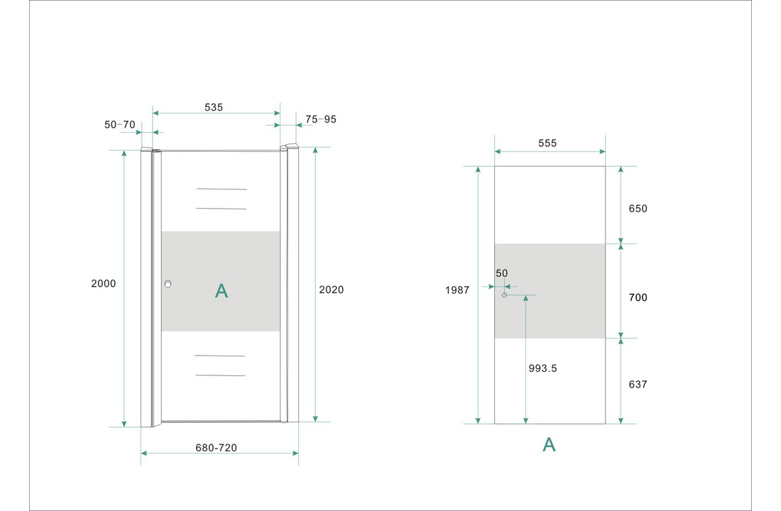 Base Nisdeur met profiel 70x200 cm NANO gedeeltelijk matglas