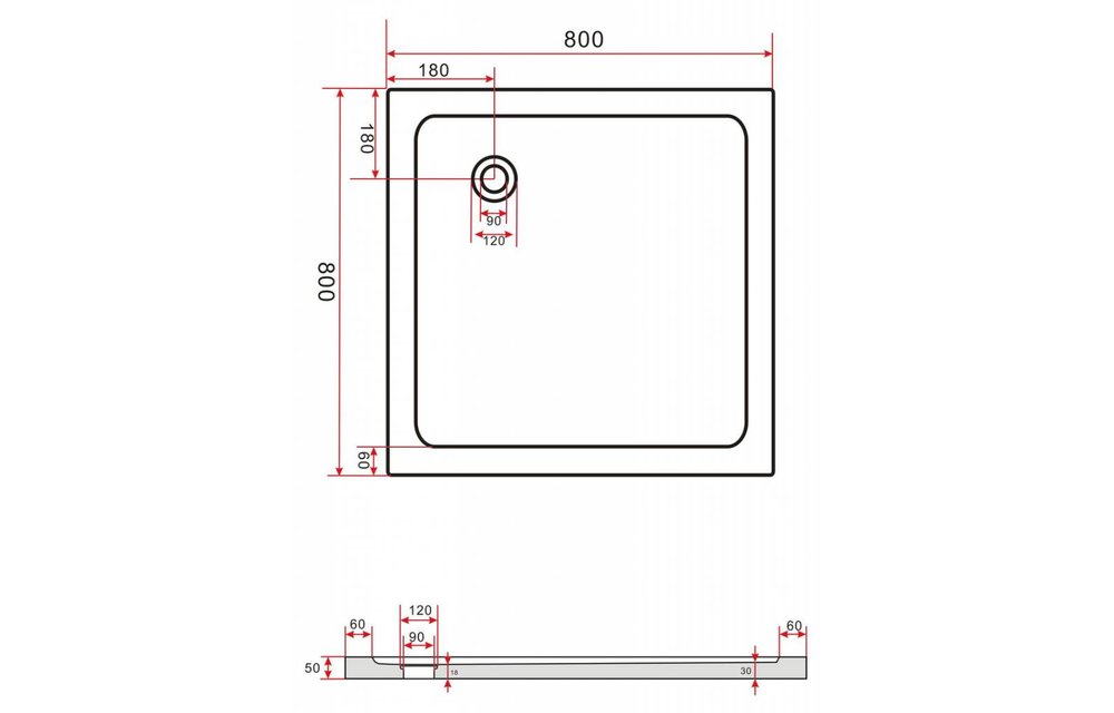 Rheiner zwarte douchebak 80x80 cm vierkant