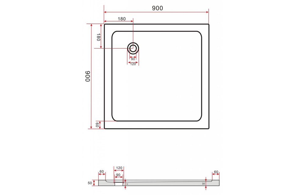Rheiner zwarte douchebak 90x90 cm vierkant
