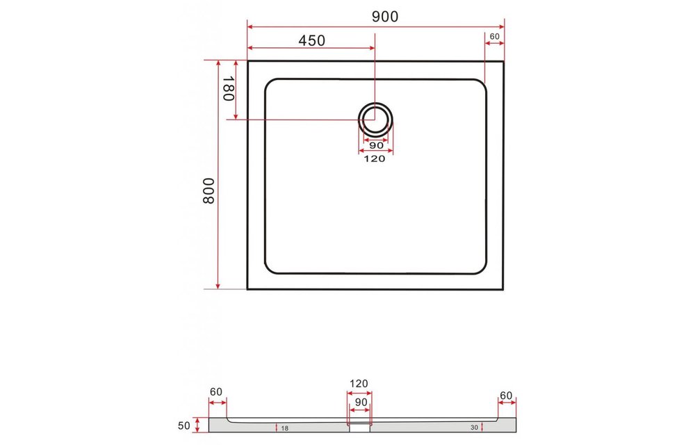 Rheiner douchebak 90x80x5 cm rechthoek zwart
