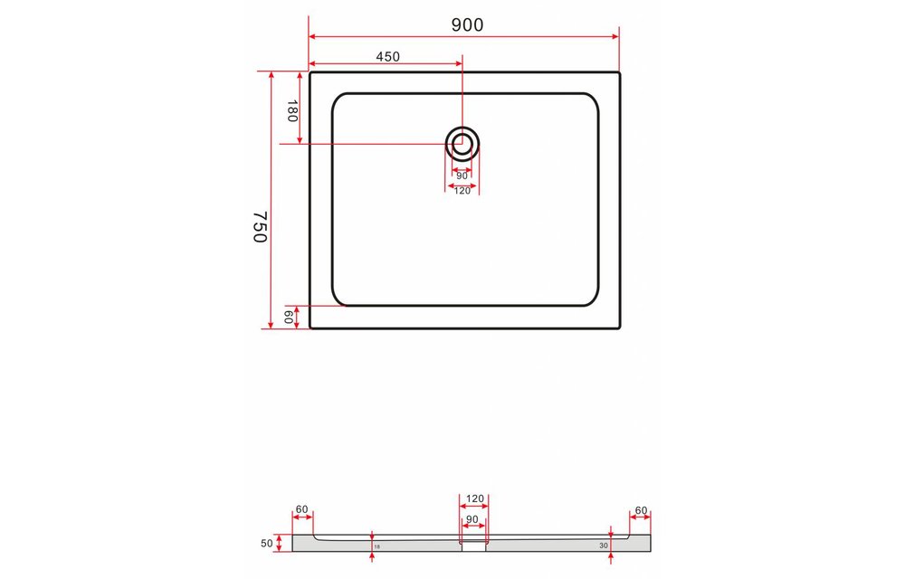 Rheiner douchebak 90x75x5 cm rechthoek zwart
