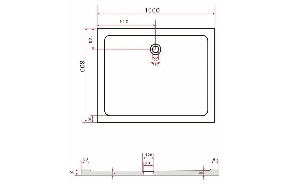 Rheiner douchebak 100x80x5 cm rechthoek zwart