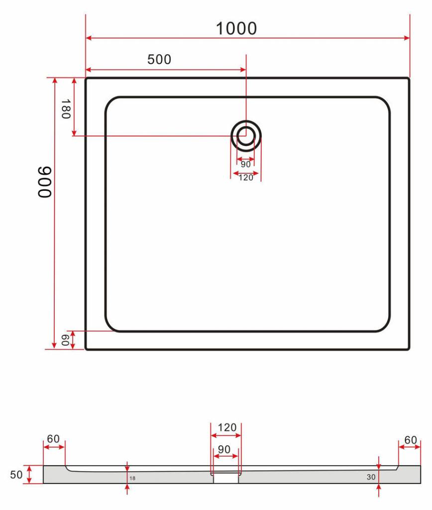 Rheiner douchebak 100x90x5 cm rechthoek zwart