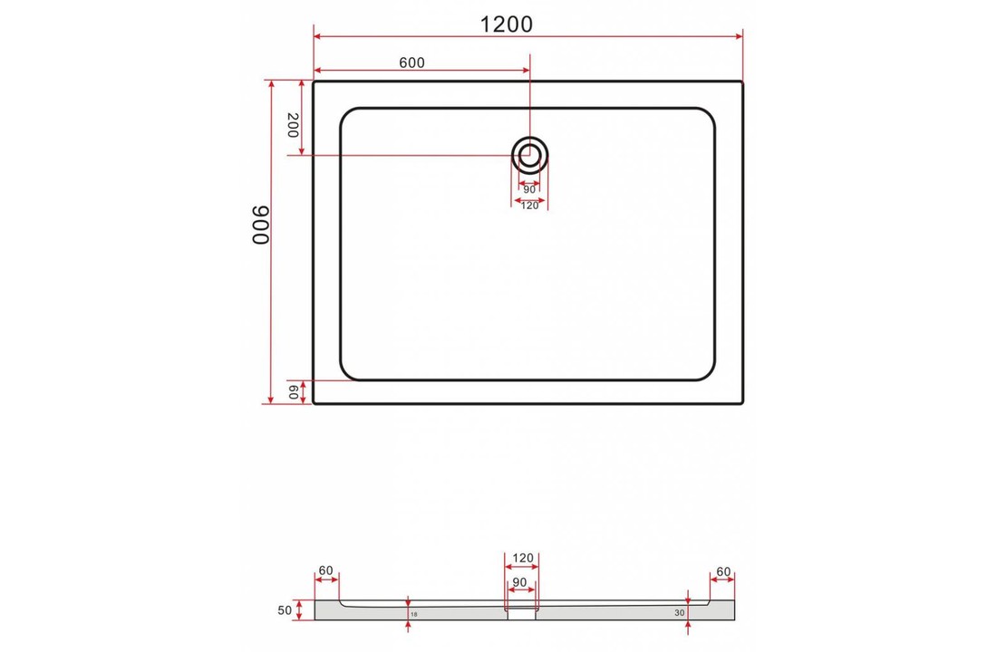Rheiner douchebak 120x90x5 cm rechthoek zwart