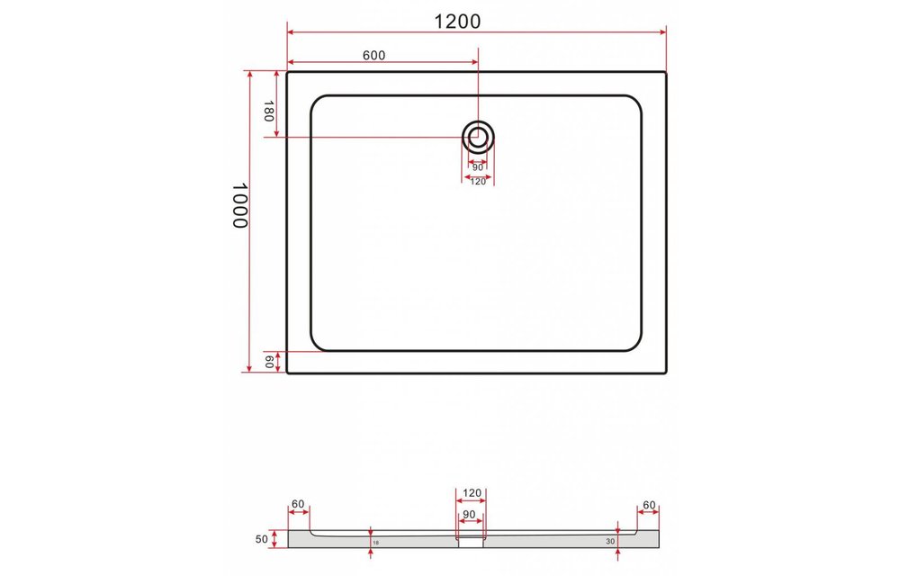 Rheiner douchebak 120x100x5 cm rechthoek zwart