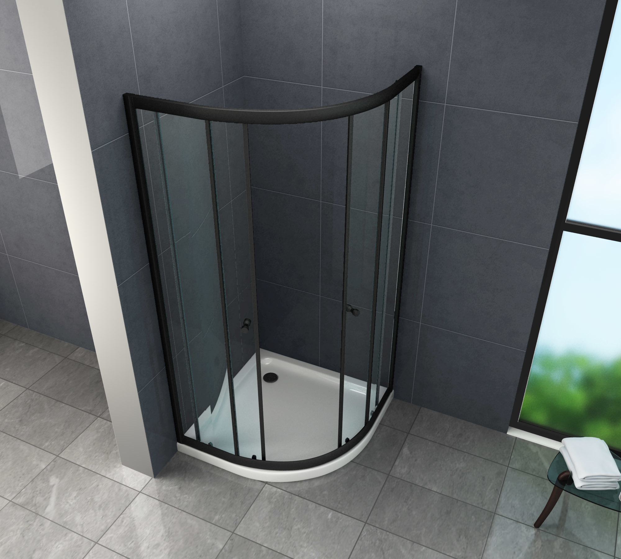 Friso douchecabine kwartrond met hoek instap 90x90x190 cm matzwart