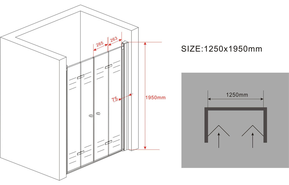 Accor vouwbare douchedeur nisdeur 125x195 cm helder glas