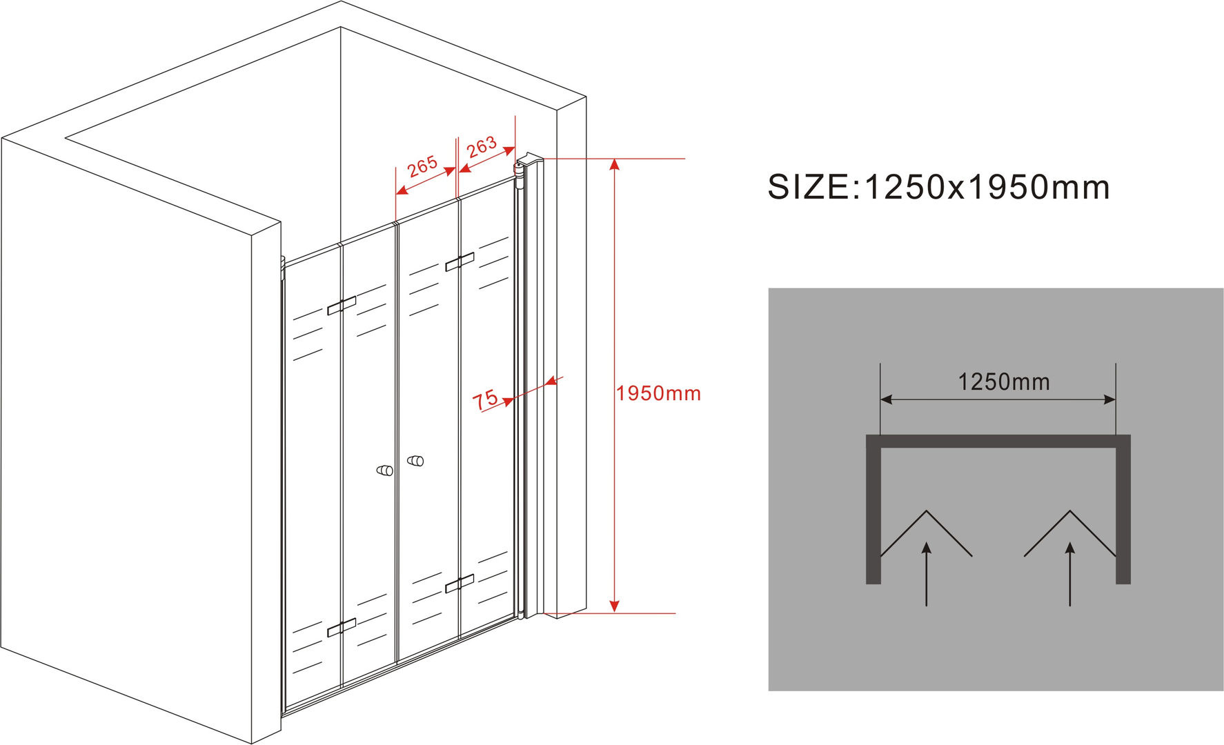 Accor vouwbare douchedeur nisdeur 125x195 cm helder glas