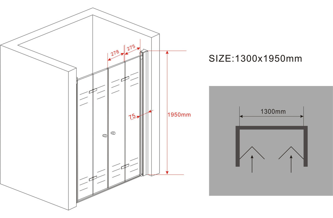 Accor vouwbare douchedeur nisdeur 130x195 cm helder glas