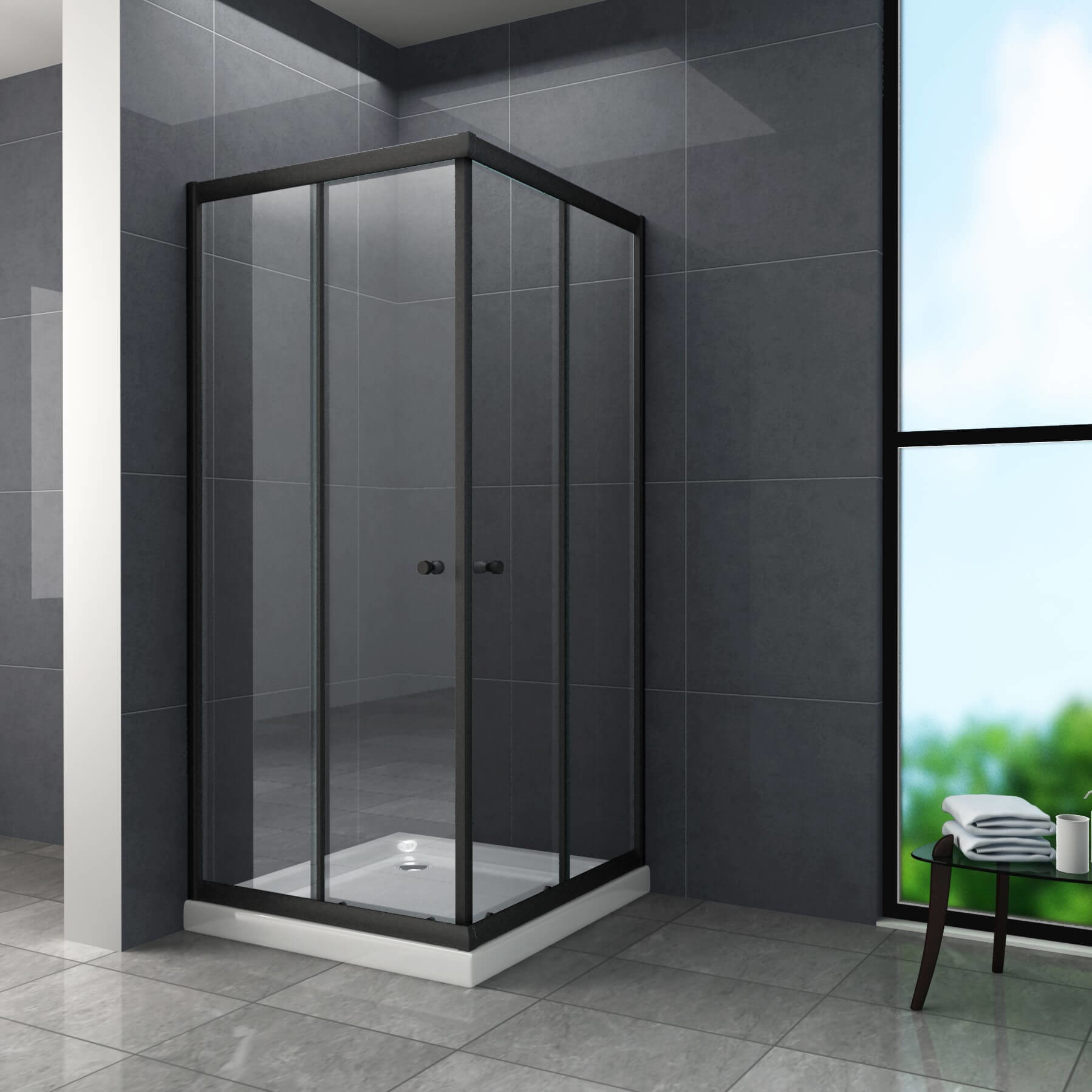 Slide Douchecabine Hoekinstap Schuifdeuren 80X80X195 Cm Matzwart huismerk kopen in de aanbieding