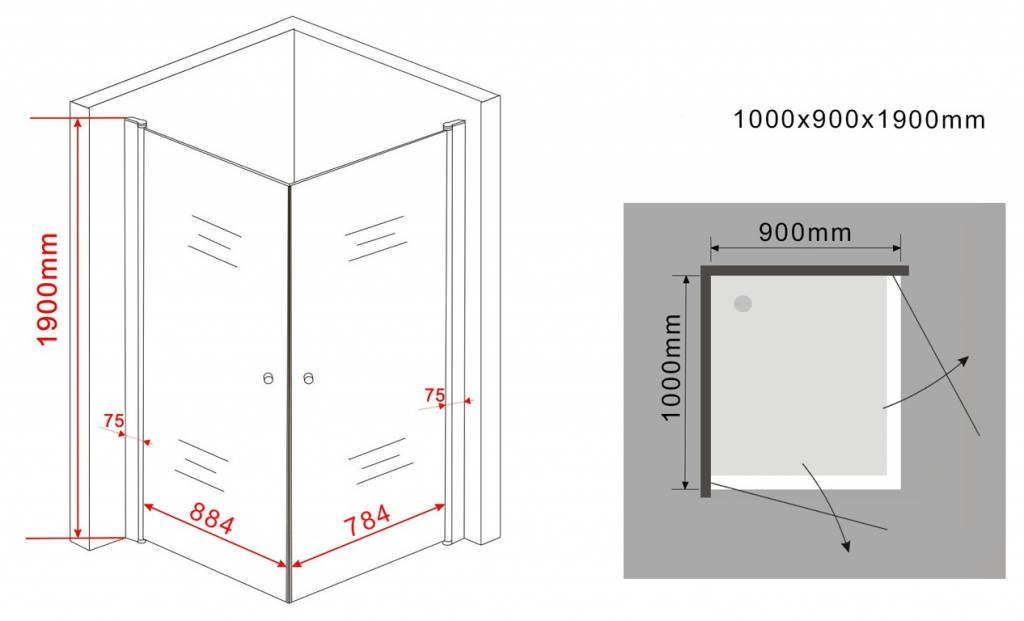 Stalis Douchecabine hoekinstap rechthoek 90x100x190 cm
