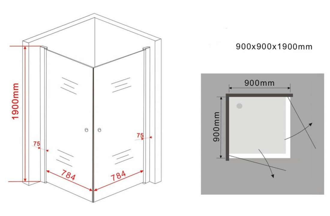 Stalis-MG Douchecabine hoekinstap 90x90x190 cm met matglas