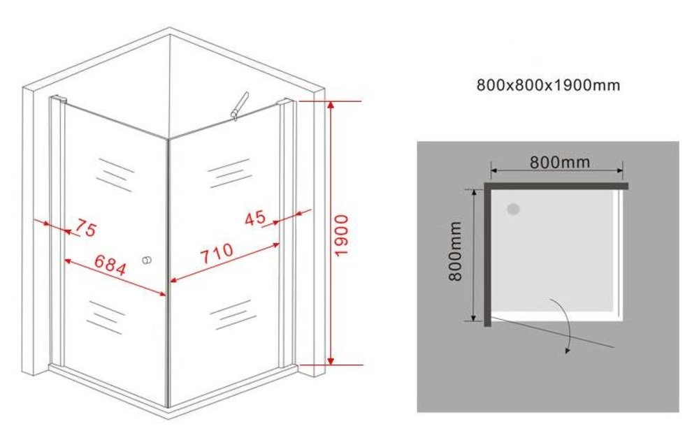 Stalis-FX Douchecabine zij instap 80x80x190 cm met draaideur