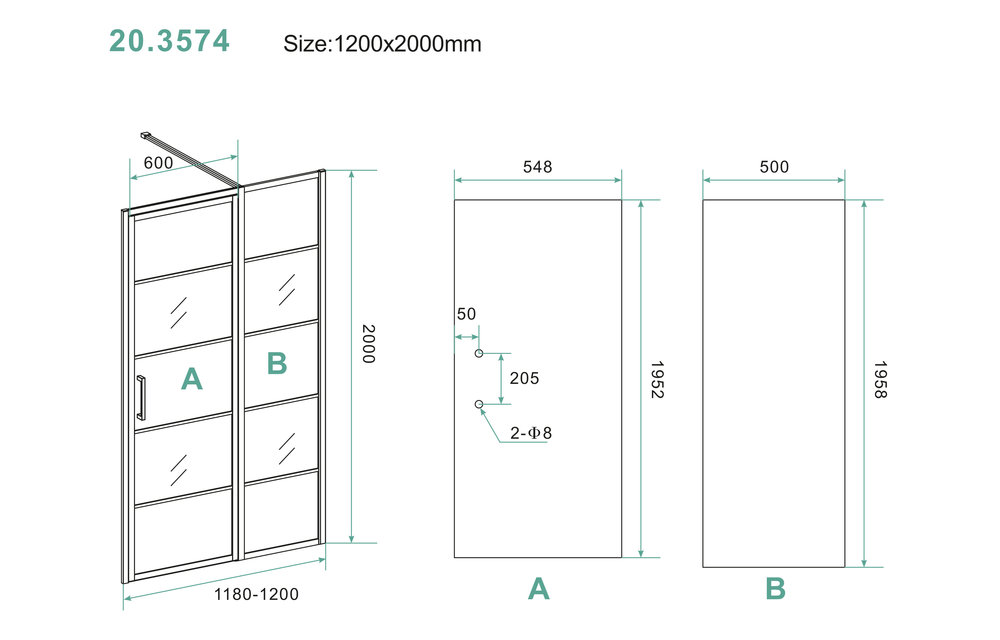 Matzwarte Horizon Nisdeur 120 cm Rechts/Links + Vast Paneel