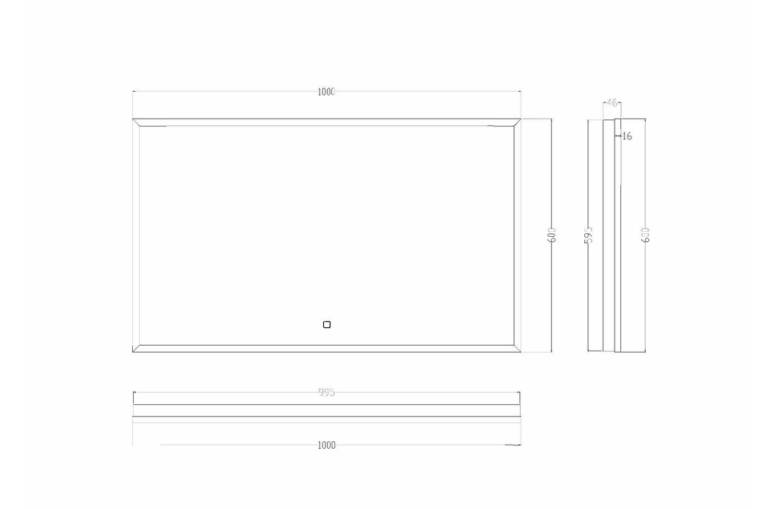 Wiesbaden Rechthoek condensvrije & verwarming LED-Spiegel 100x60 cm mat zwart