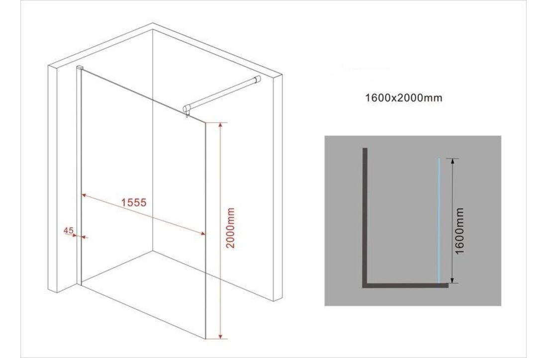 Inloopdouche Aqua 160 x 200 cm 10 mm veiligheidsglas