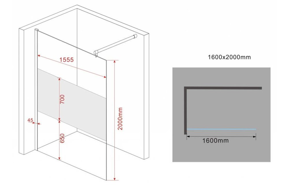 Inloopdouche Aqua-Frosted 160 x 200 cm 10 mm veiligheidsglas