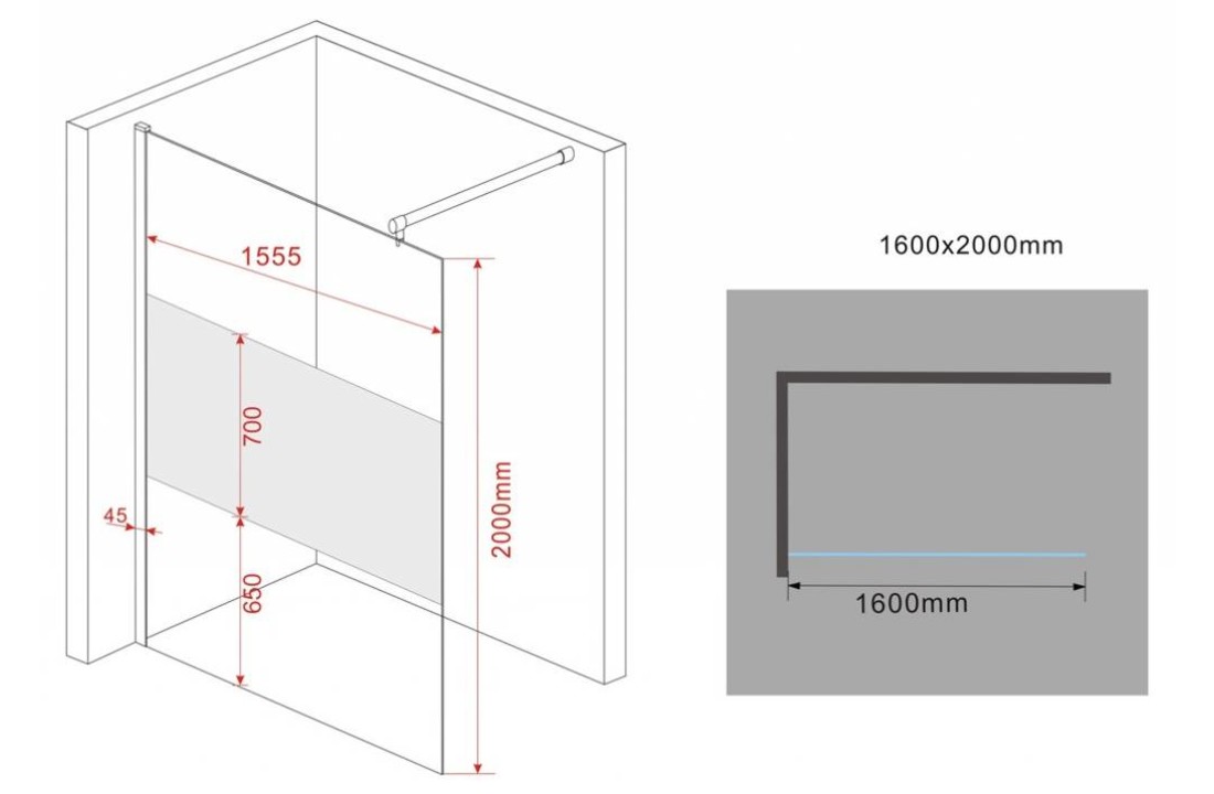 Inloopdouche Aqua-Frosted 160 x 200 cm 10 mm veiligheidsglas