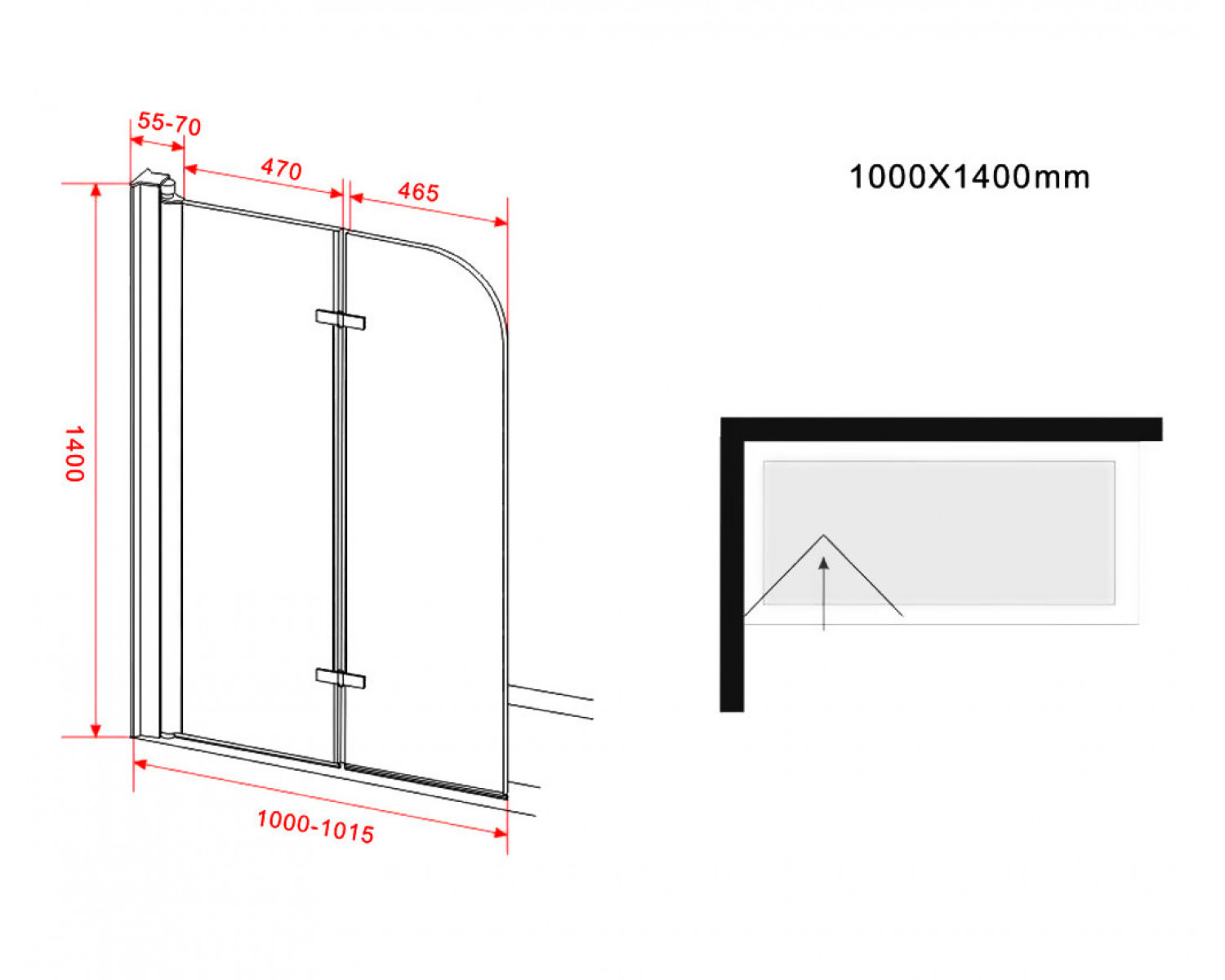 Brize 100x140 cm mat zwart bad douchescherm vouwdeur helder glas